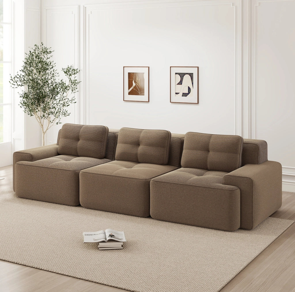Divano modulare senza struttura in velluto a coste marrone 293x104x69 cm; seduta profonda