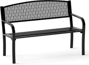 Panca da Esterno 2-3 Posti 128 cm, Panca in Metallo con Braccioli Curvi e Schienale alla Moda, Panchina Moderna in Metallo per Parco, Cortile e Giardino (Nero, 128 x 60 x 86.5 cm)