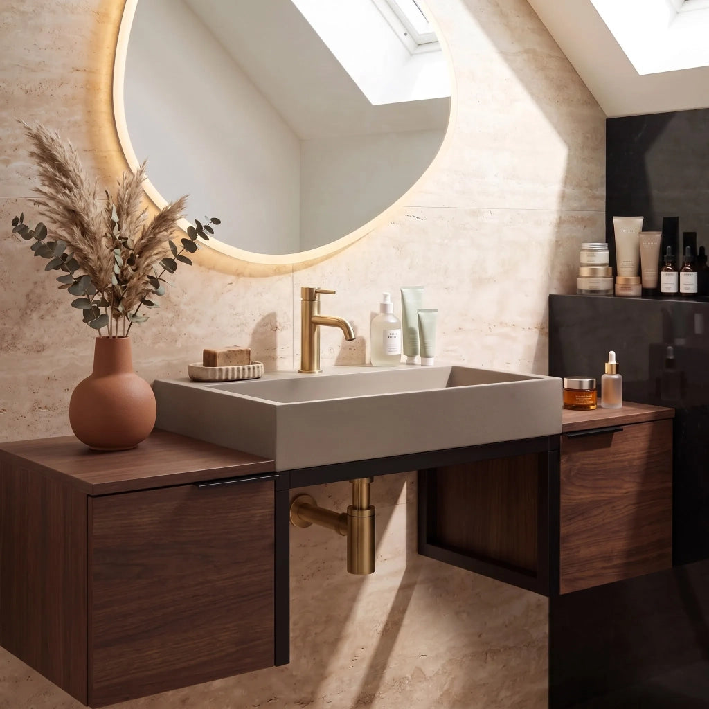 Lavabo In Conglomerato Rea Goya Taupe 60cm + Supporto