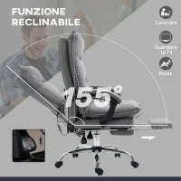 Poltrona da Ufficio Massaggiante e Riscaldata, Reclinabile a 155° con Poggiapiedi Estensibile, Grigio