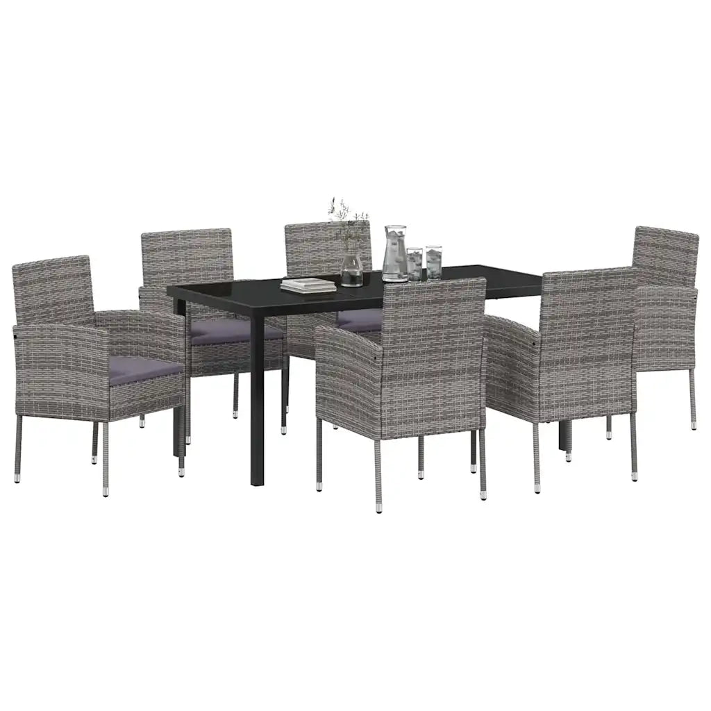 Set da Pranzo per Giardino con cuscino 7 pcs Grigio polyrattan 3380061