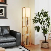 Lampada da Terra con Ripiani e Portalampada E27, Legno Naturale