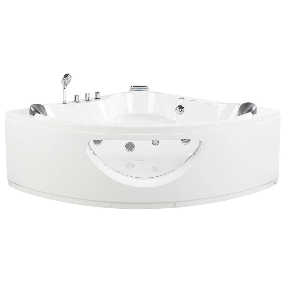 Vasca Idromassaggio Angolare Bianco Sanitario Acrilico con Luci LED 10 Getti Massaggio 146 x 146 cm Stile Moderno