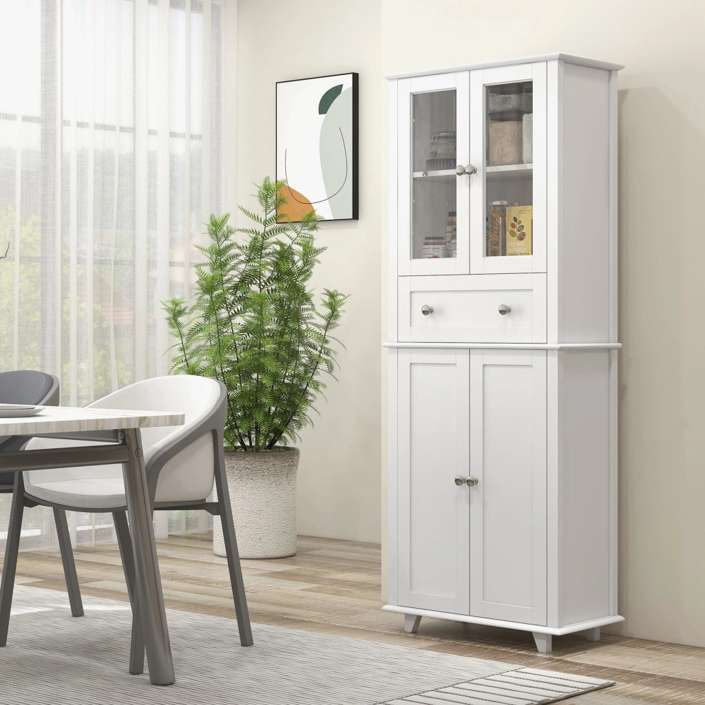 Armadio Cucina con Ante Vetro e Cassetto ¨C Zephmum ¨C 61x35x168,5 cm Bianco