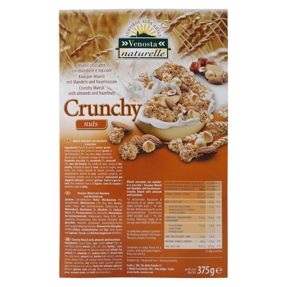 Venosta naturelle crunchy nuts con mandorle e nocciole 6 confezioni da 375 grammi