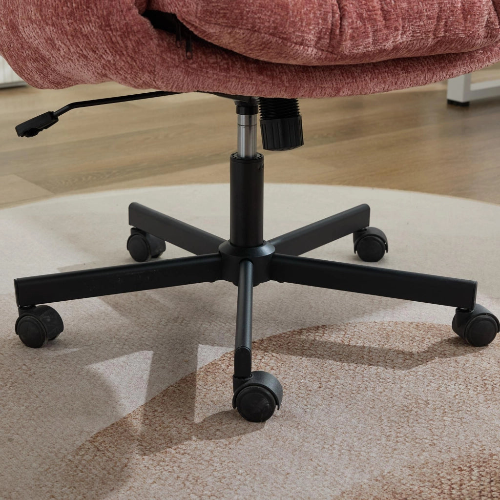 Sedia da ufficio girevole, tessuto chenille, braccioli regolabili, schienale imbottito, rosa intenso