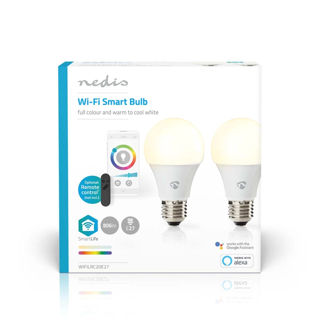 Confezione da 2 lampadine connesse Wi-Fi LED RGB 9W 806lm E27 in plastica Bianco Nedis