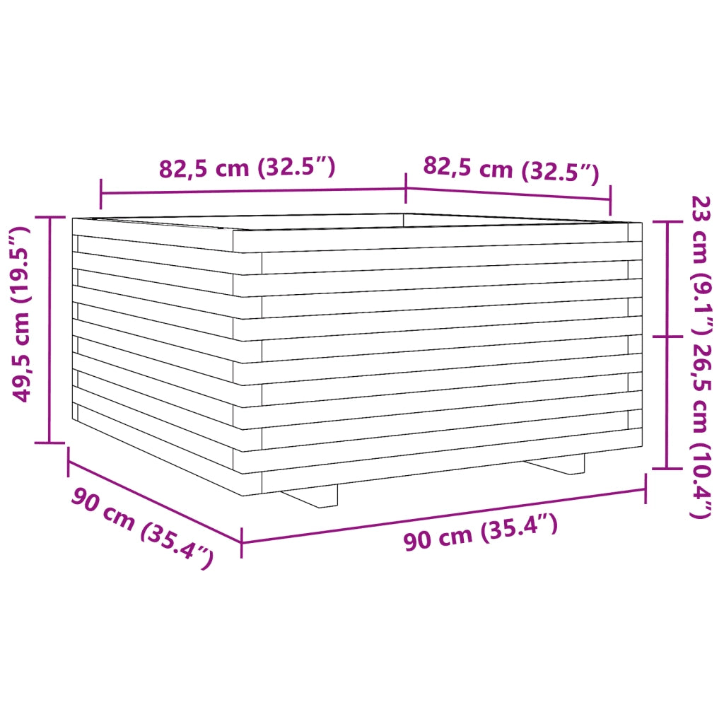 Fioriera Giardino Marrone Cera 90x90x49,5cm Legno Massello Pino