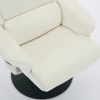 Poltrona relax, reclinabile e massaggiante a 5 punti, con funzione di riscaldamento elettrico e poggiapiedi, girevole a 360°, in tessuto chenille, 75.5x77x100 cm, Bianco