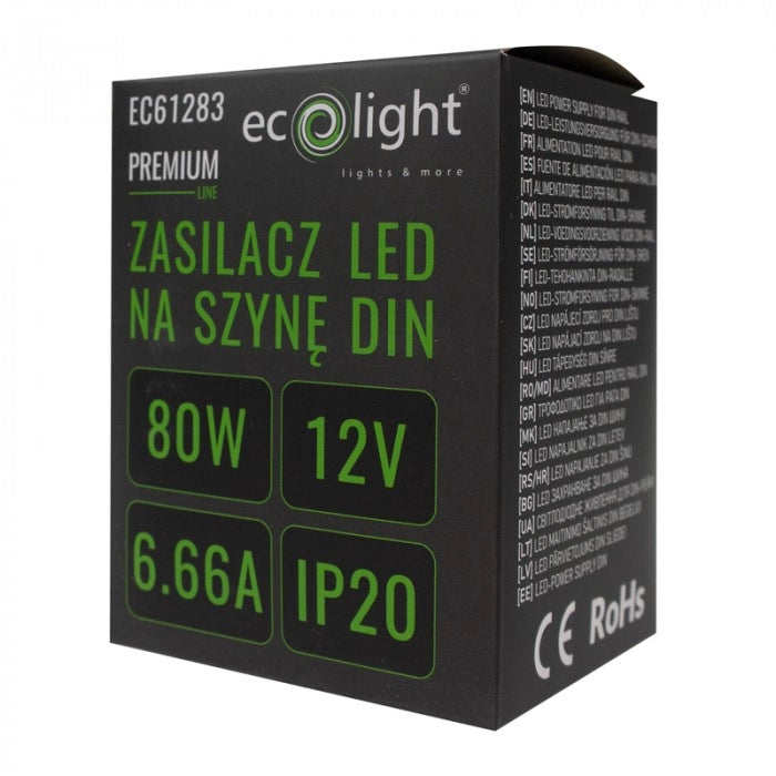 Alimentatore LED DIN 12V 80W IP20 Ecolight Premium