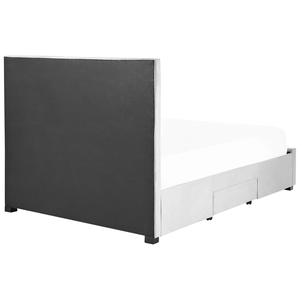 Letto contenitore tappezzeria in velluto grigio chiaro 140 x 200 cm trapuntato testiera alta cassetti Glam Design