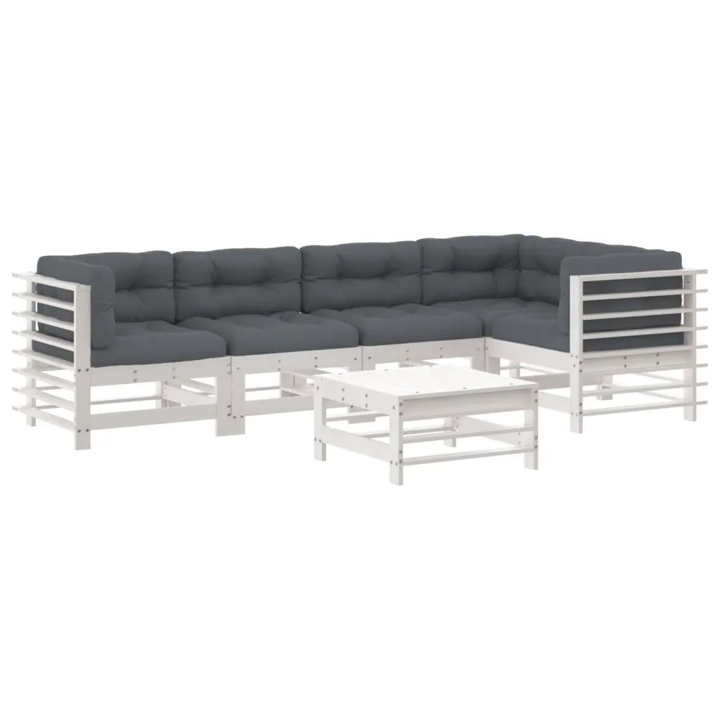 Set Divani da Giardino 6pz con Cuscini in Legno Massello Bianco 3186005