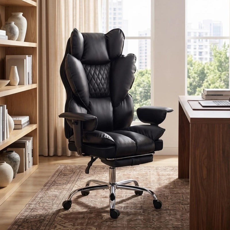 Sedia da ufficio direzionale in similpelle nera, ergonomica, reclinabile 135°, 180 kg