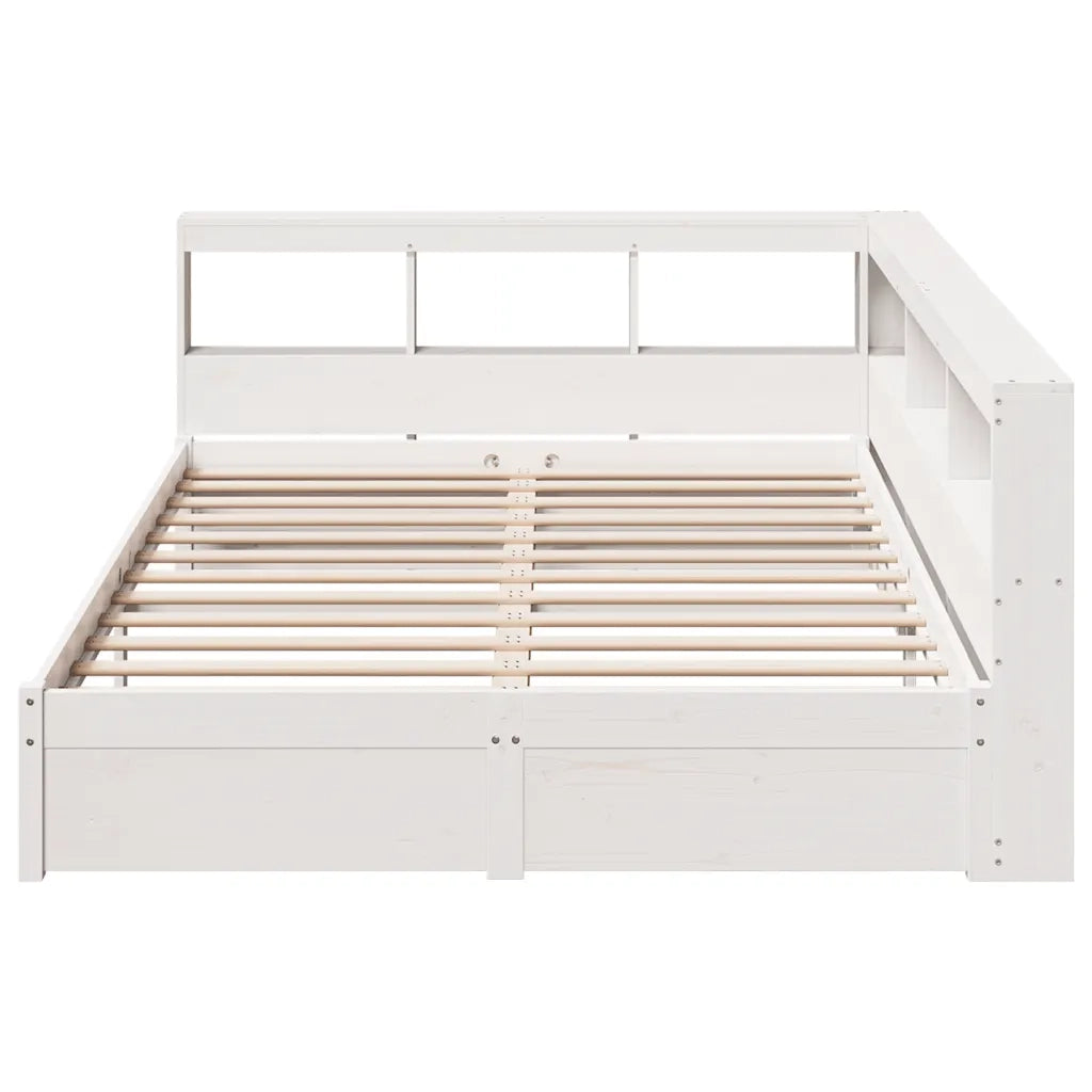Letto Libreria senza Materasso-Struttura Letto con contenitore Bianco 150x200 cm Legno di Pino 878334