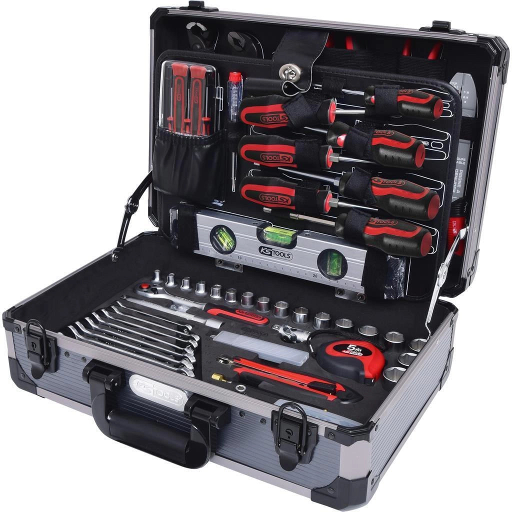 KS TOOLS 911.0665 Kit universale di utensili 3-8'' 165 pezzi in acciaio al cromo-vanadio con tecnologia Flank Traction e valigetta in alluminio colore Nero