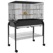 Grande Gabbia Uccelli Gabbia per Pappagalli con Supporto Ruote per Cacatua Pappagalli Canarini Pappagalli, 85 x 49 x 119 cm Nero