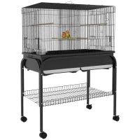 Grande Gabbia Uccelli Gabbia per Pappagalli con Supporto Ruote per Cacatua Pappagalli Canarini Pappagalli, 85 x 49 x 119 cm Nero