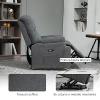 Poltrona Alzapersona con Poggiapiedi, in Tessuto Effetto Lino, 84x96x100 cm, Grigio Scuro