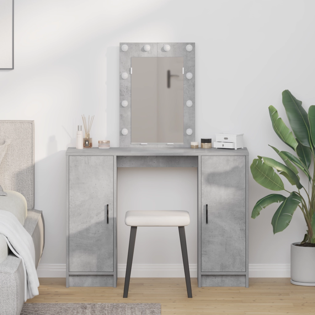 Tavolo da trucco con luci LED Grigio cemento 102x33x135 cm