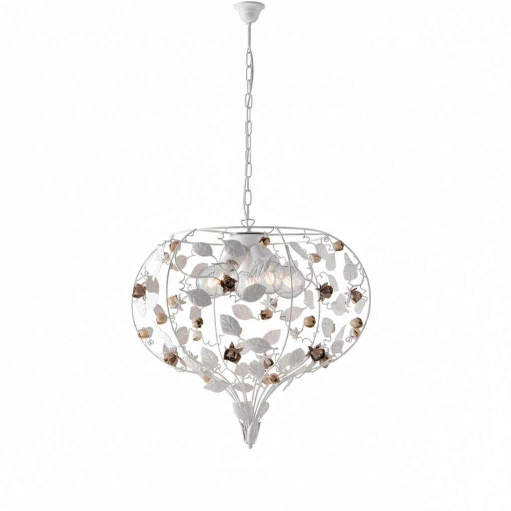 Lampadario Shabby Chic Bella Metallo Bianco 5 Luci E27