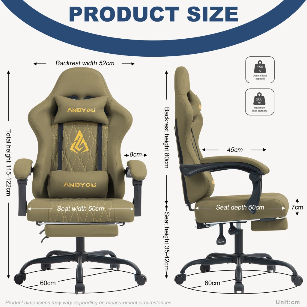 Sedia da Gaming con Poggiapiedi ¨C Zephmum ¨C Verde, Imbottita, Pelle