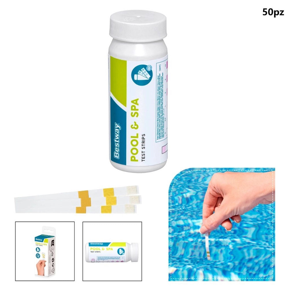 Trade Shop - Strisce Test Acqua Piscine Spa 3in1 50 Pz 3 Funzioni Cloro Ph E Alcalinità 58142 -