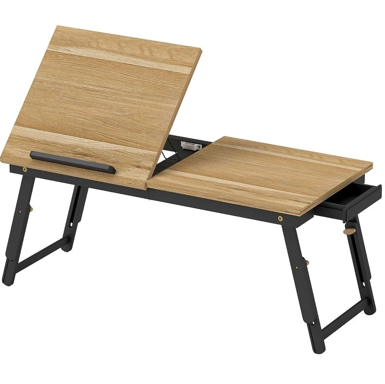 Tavolino da letto 83.5x33x23.5-34 cm regolabile e pieghevole in bambù naturale