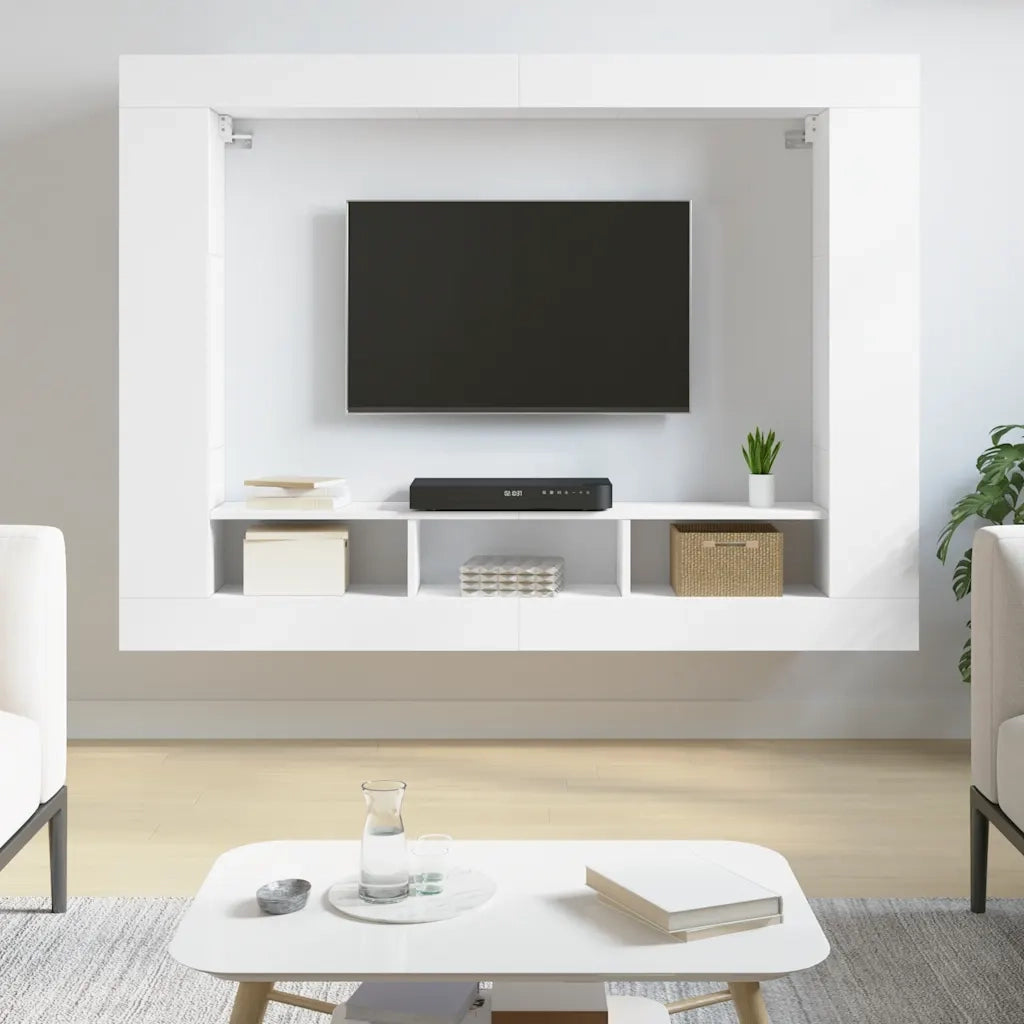 Mobile Porta TV Bianco 152x22x113 cm in Legno Multistrato 833722