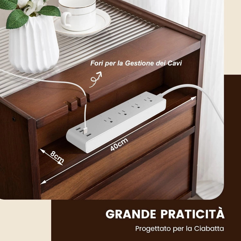 Comodino in Bambù e Rattan, Tavolino da Salotto Boho con Cassetto e Gambe in Legno Massello, Comodino Tavolino in Bambù per Camera da Letto, Soggiorno, 43 x 35 x 50 cm (2)