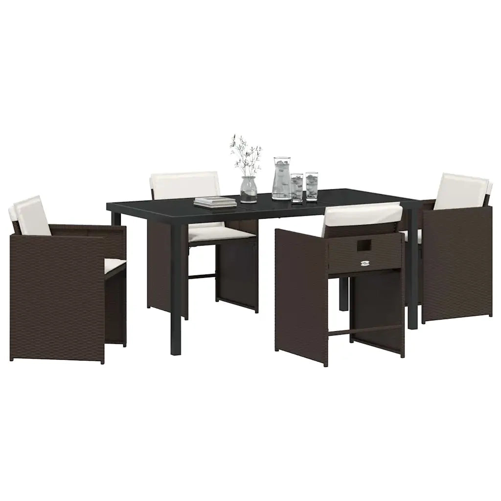 Set da Pranzo per Giardino con cuscino 5 pcs Marrone polyrattan
