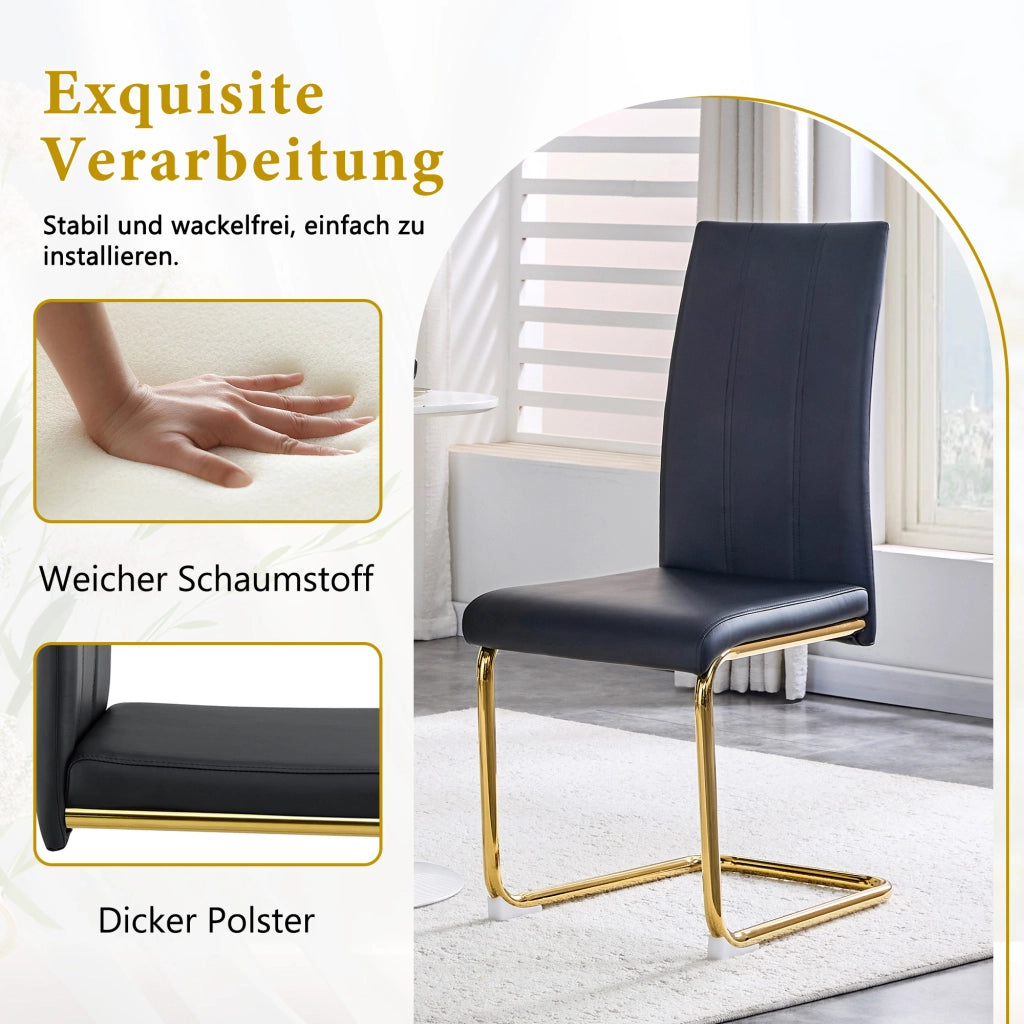 Sedia da pranzo ergonomica con design salvaspazio e struttura stabile in pu e metallo nero oro 72,5 × 47,5 × 45,5 cm