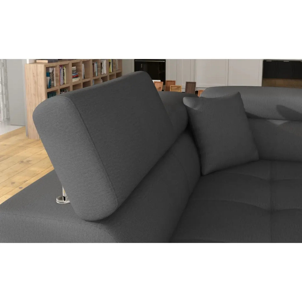 Divano ad angolo convertibile MENTON grigio e bianco bouclé – Angolo sinistro con vano contenitore