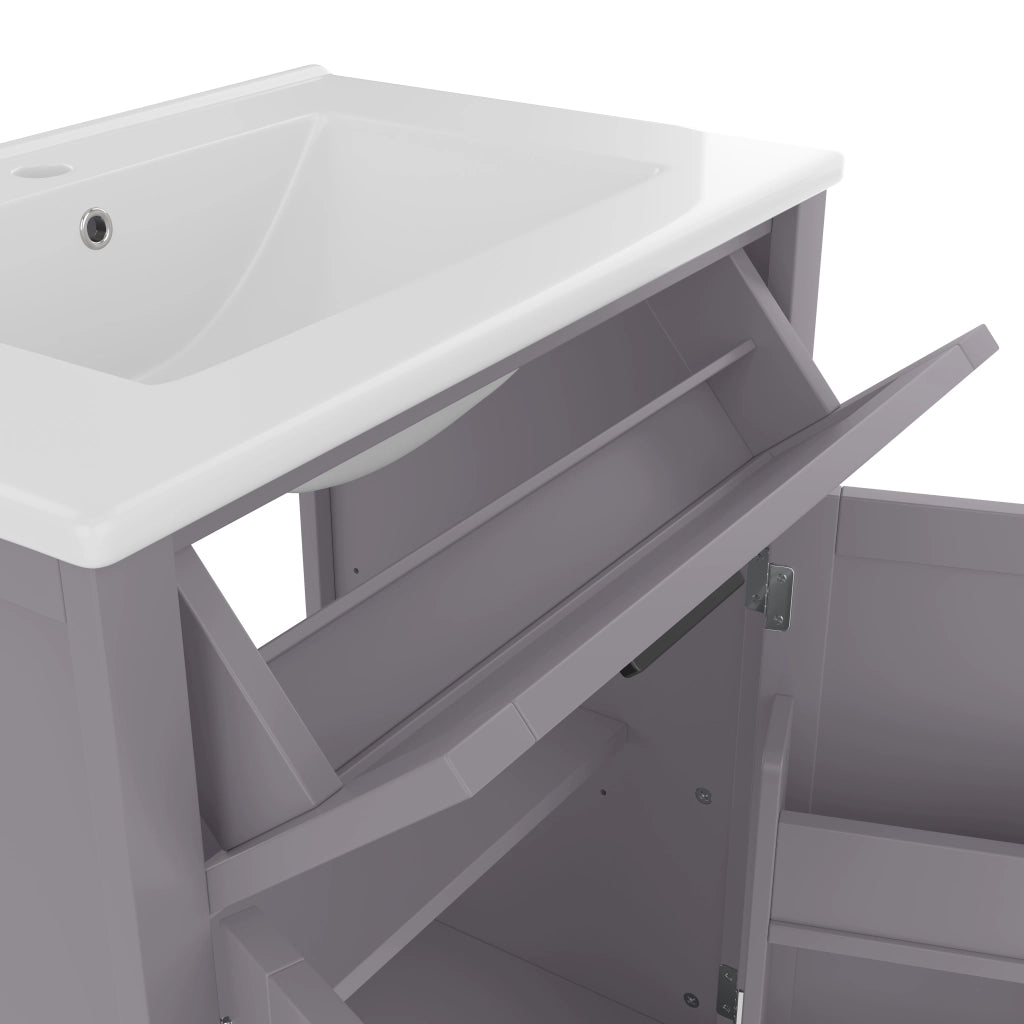 Mobile bagno freestanding con lavabo in ceramica, 60 x 46 x 84,8 cm, grigio
