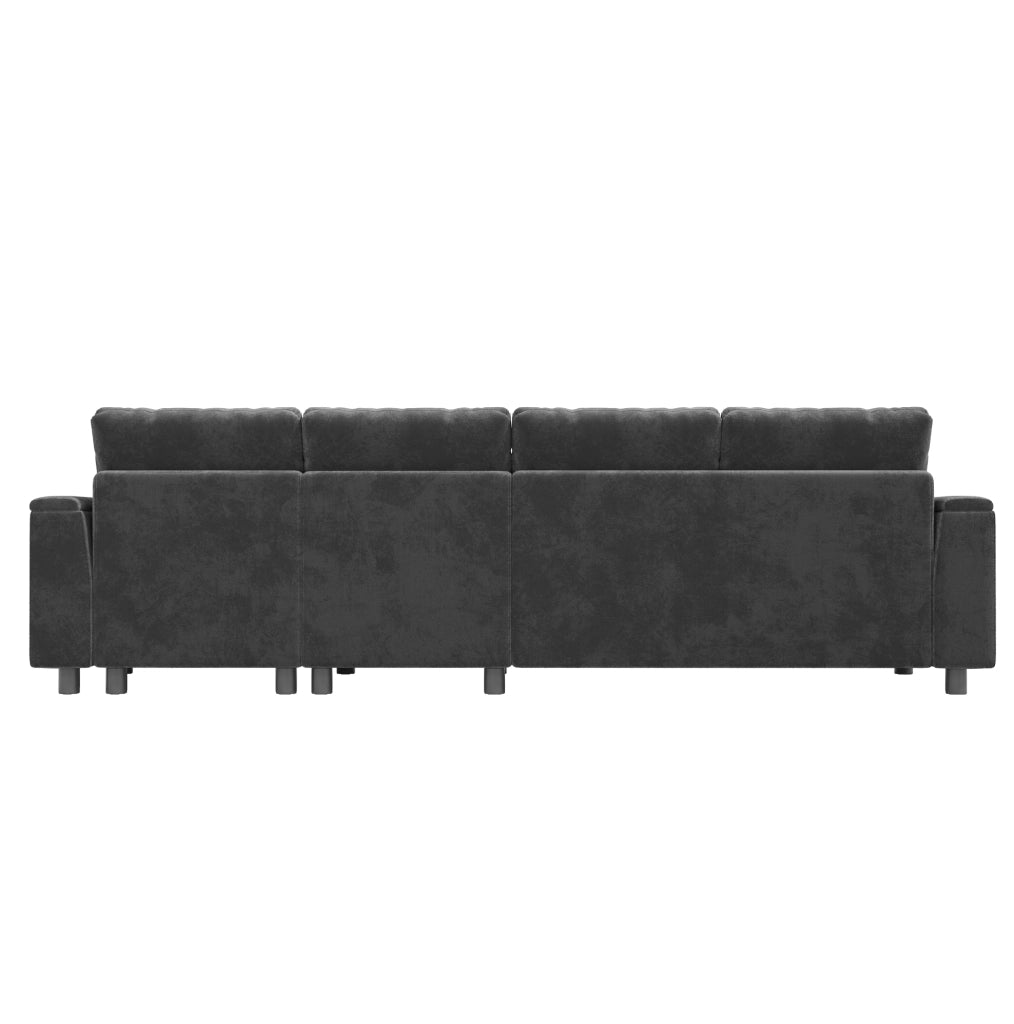 Divano a U ULEVR 279x135x84 cm in ciniglia grigia con 2 chaise longue contenitore, USB e Type-C