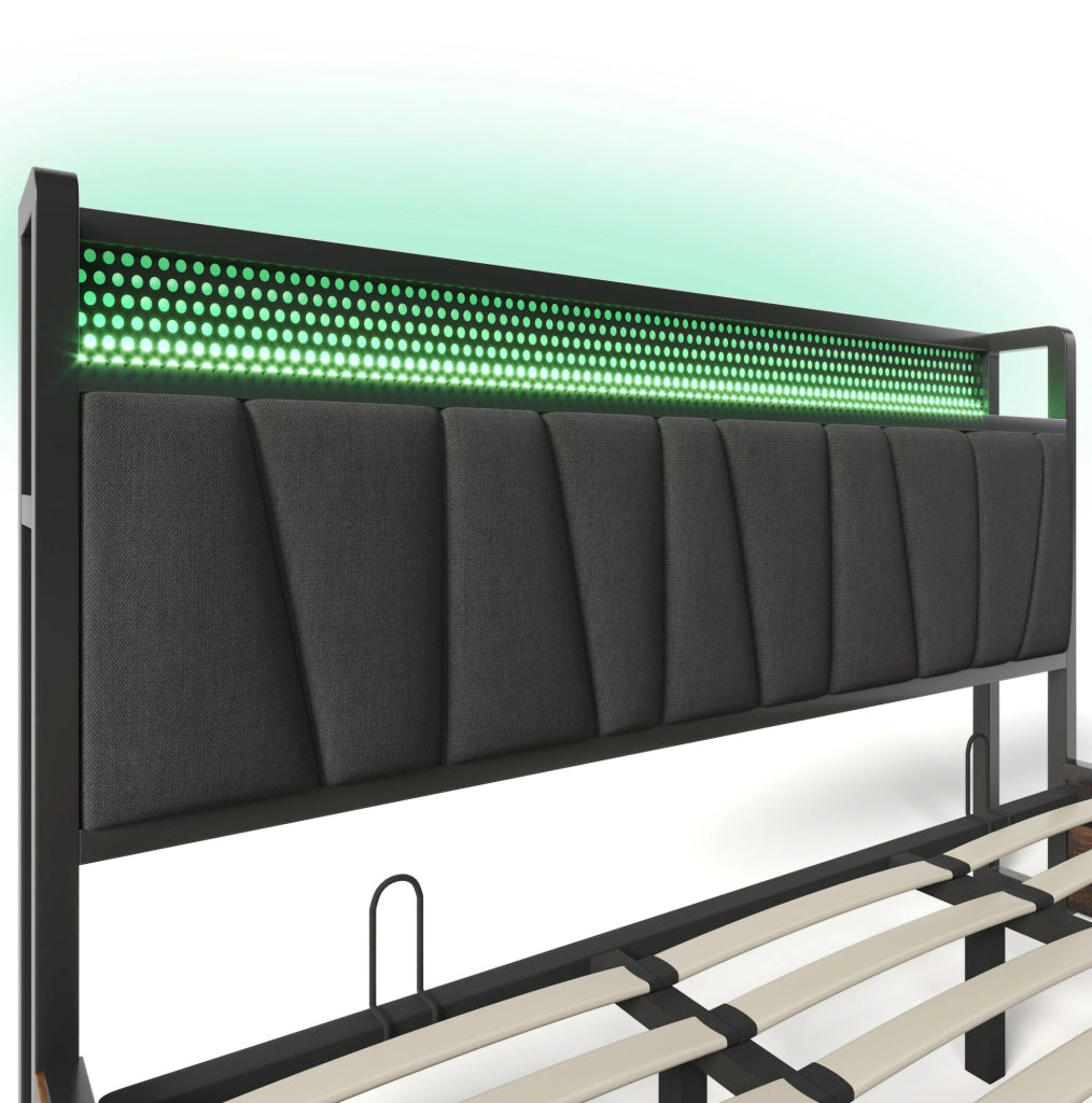 Letto contenitore 180x200 cm grigio con LED RGBW, USB e prese