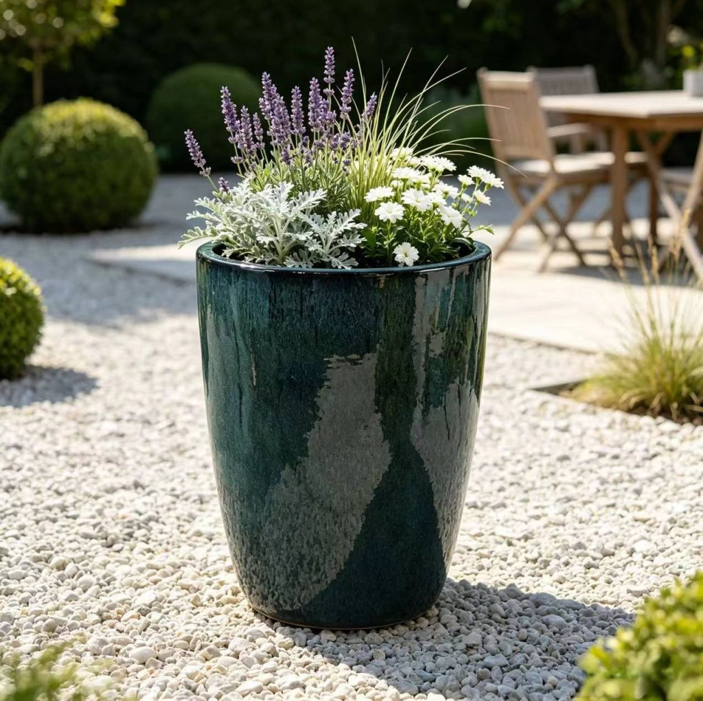 Vaso in ceramica verde muschio Ø38,5 cm, H 49,5 cm con drenaggio