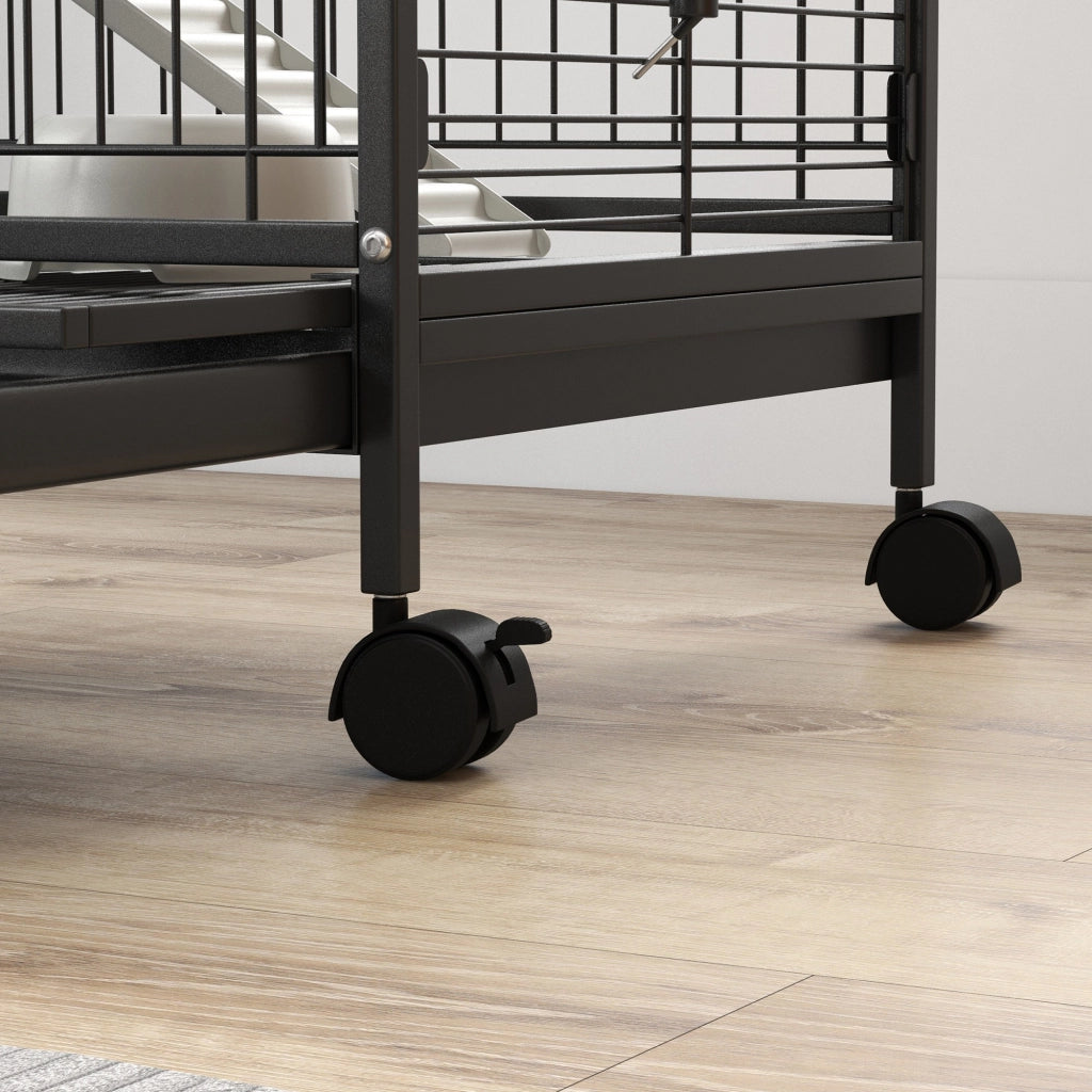 Gabbia per Piccoli Animali con Ruote ¨C zephmum ¨C 3 Rampe, 3 Piattaforme, Nero, 61.5x44x95 cm