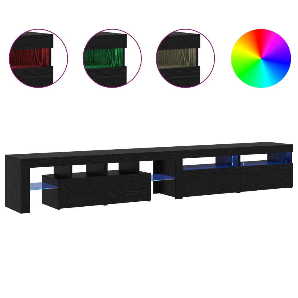 Mobili TV 3 pz con luci LED in rovere nero e legno ingegnerizzato