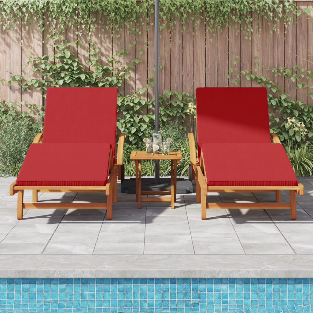 Lettini prendisole 2 pcs con cuscini e tavolo Rosso Legno solido di acacia