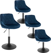 Set di 4 Sedia Cucina con Schienale in Velluto, Girevoli e Regolabili in Altezza, l'altezza può essere regolata tra 42-58 cm, Blu, BH242bl-4