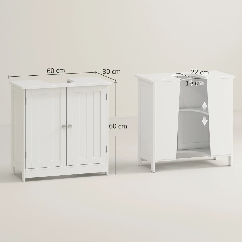 Mobiletto Bagno con 2 Ante e Ripiano Regolabile ¨C zephmum ¨C Bianco 60x30x60 cm
