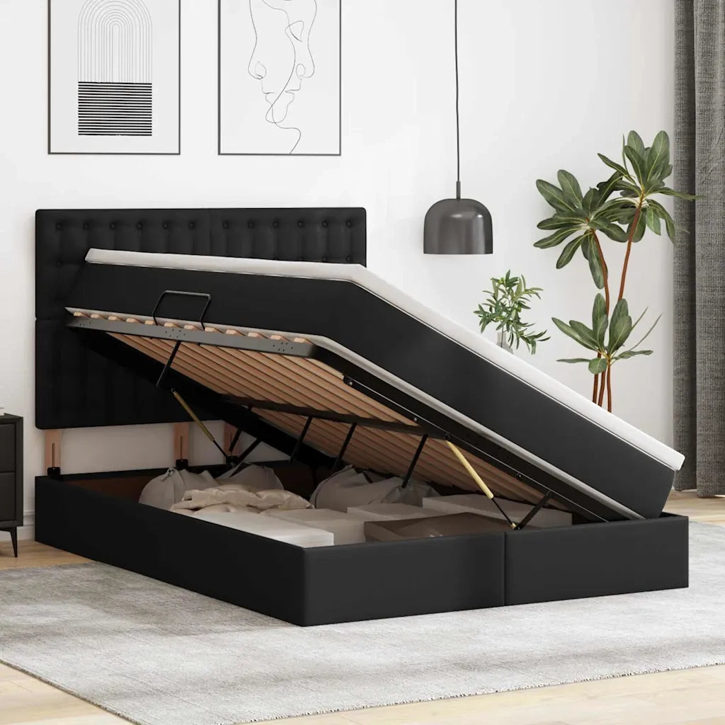 Letto con contenitore e LED Nero 140 x 200 cm Pelle Sintetica 3372305