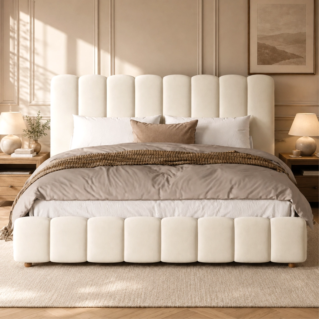 Letto matrimoniale contenitore in velluto beige 160 x 200 cm
