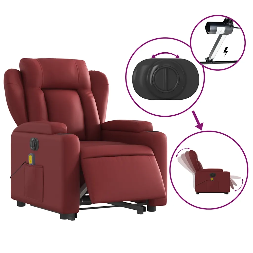 Poltrona Alzapersona Reclinabile Rosso Vino in Similpelle 3204569
