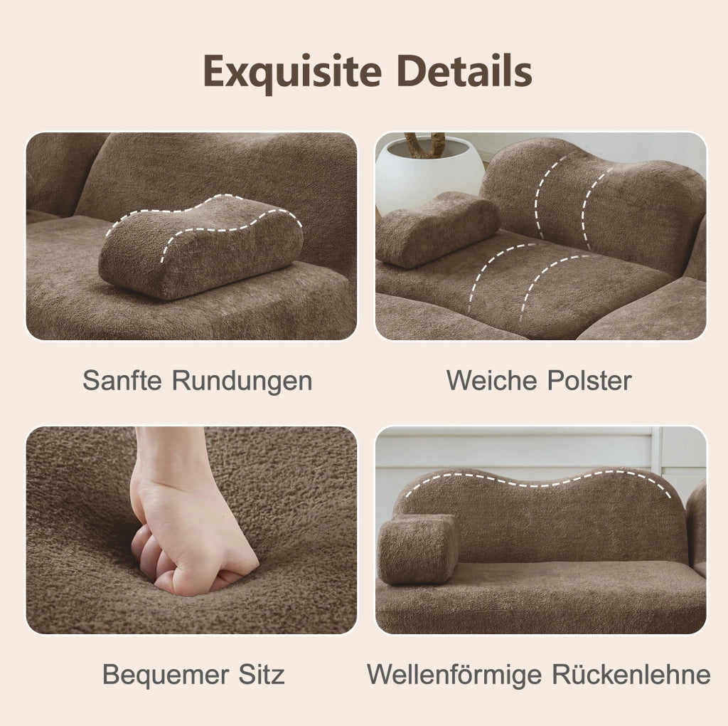 Divano angolare modulare 288x167x70 cm in velluto marrone con pouf e seduta profonda