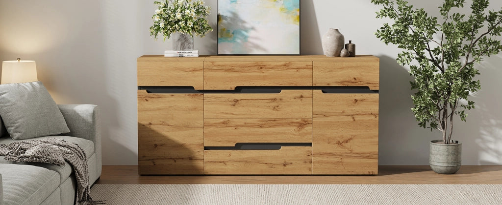 Credenza Soggiorno 160 cm Mobile Buffet 2 Ante 4 Cassetti Legno e Nero
