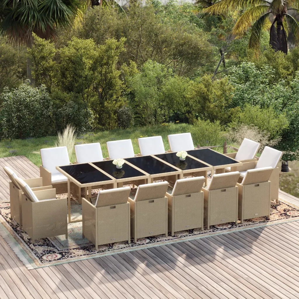 Set da Pranzo da Giardino 15 pz con Cuscini in Polyrattan Beige 3095597