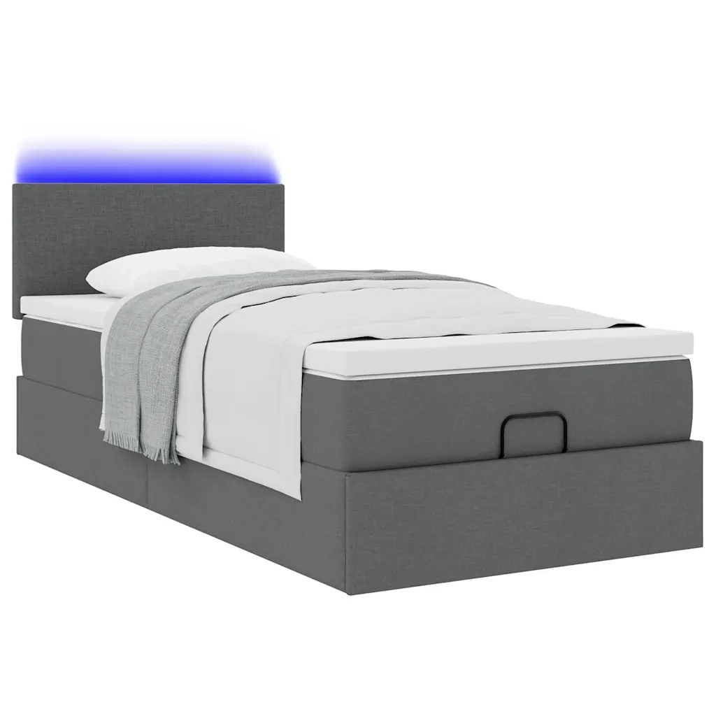 Pouf Letto con Materasso e LED Grigio Scuro 90x200 cm Tessuto 3312195