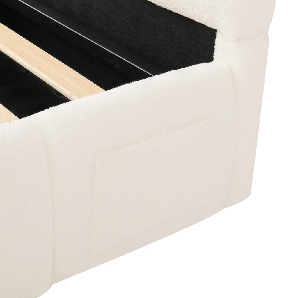 Letto bambino 90×200 cm con contenitore idraulico; USB Type-C; senza materasso; bouclé beige