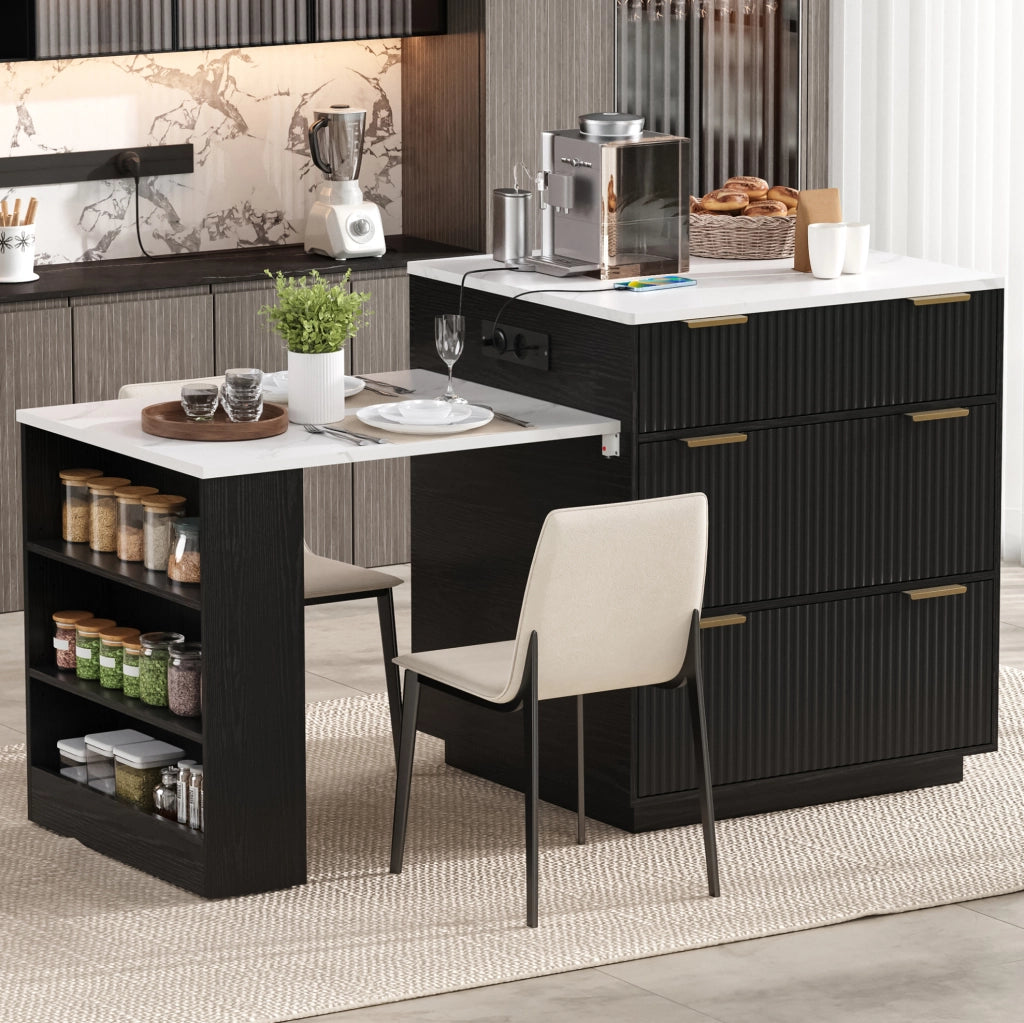 Isola cucina con tavolo estraibile LED e ricarica USB/Type-C